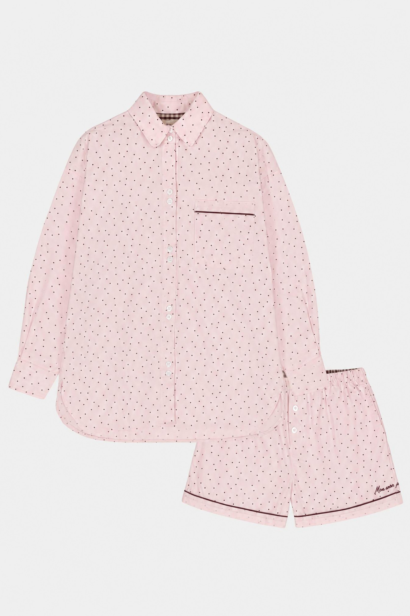 Meisjes-damespyjama roze bolletjes print