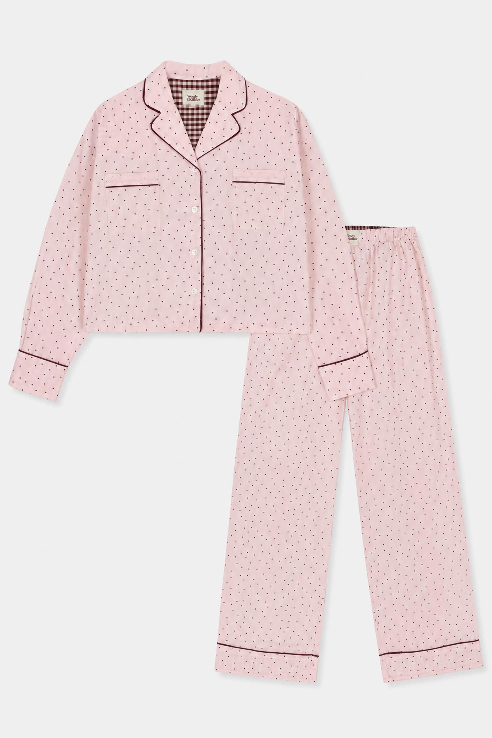Meisjes-damespyjama roze bolletjes print