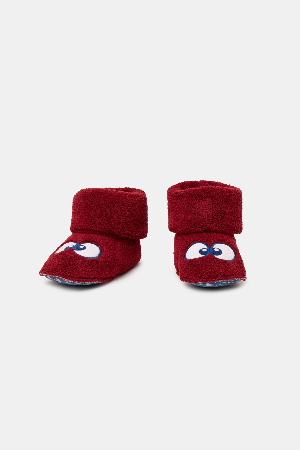 Bordeaux pantoffels met Woody ogen van zachte teddystof