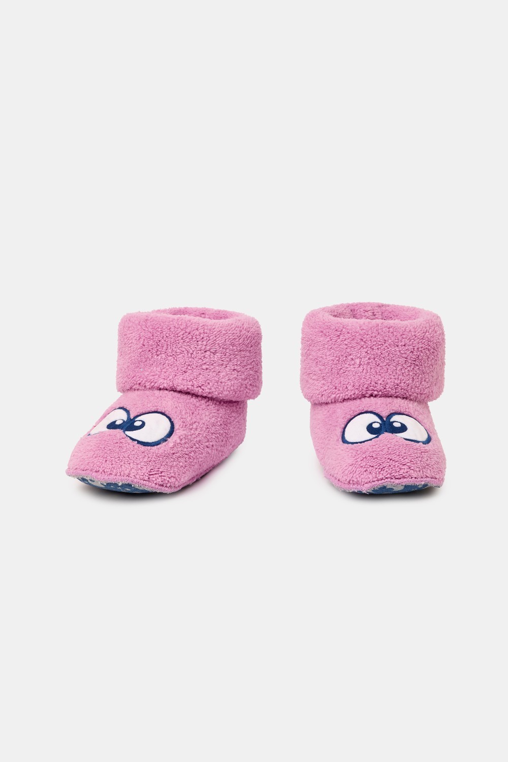 Roze pantoffels met Woody ogen van zachte teddystof