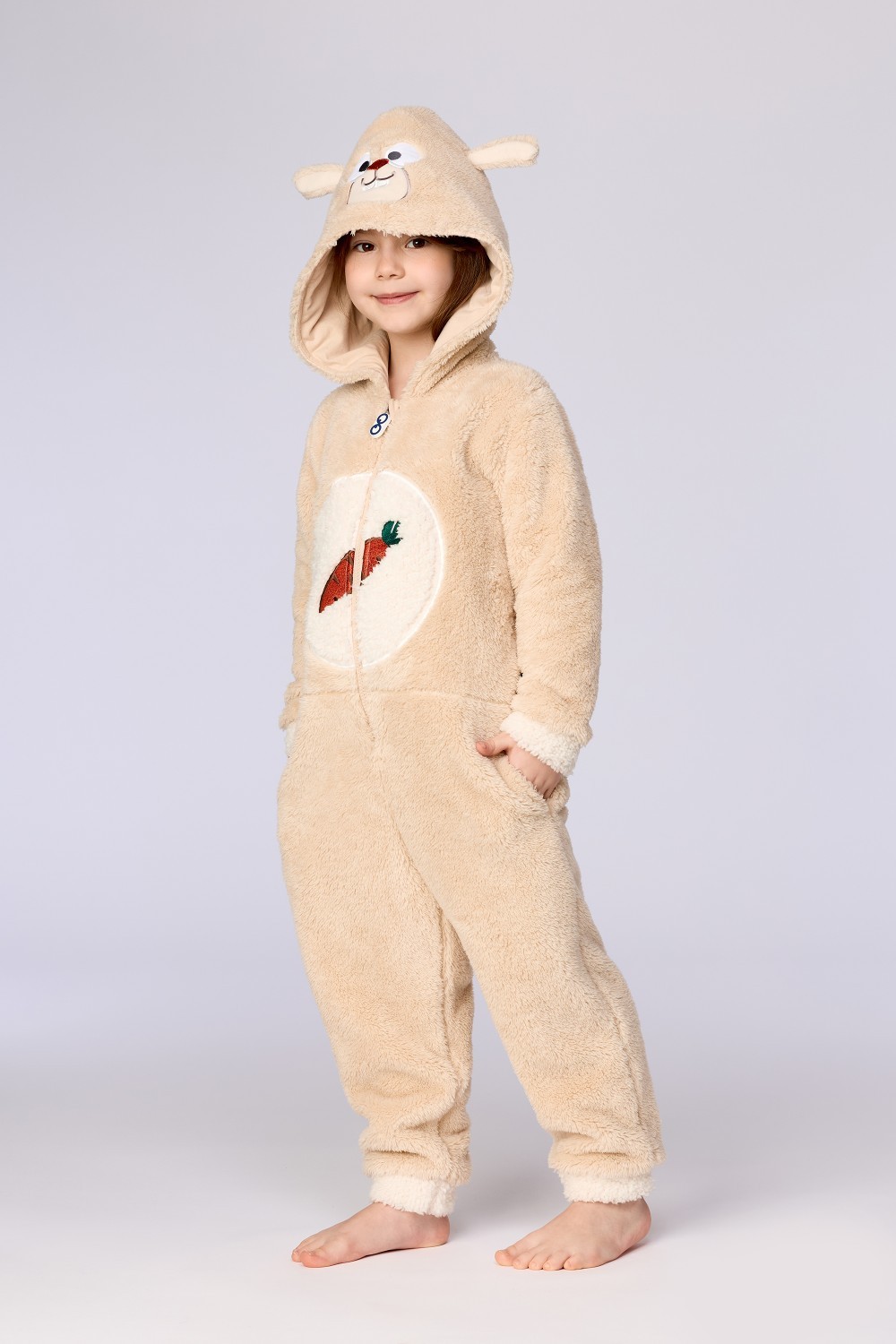 Beige onesie van zachte teddystof