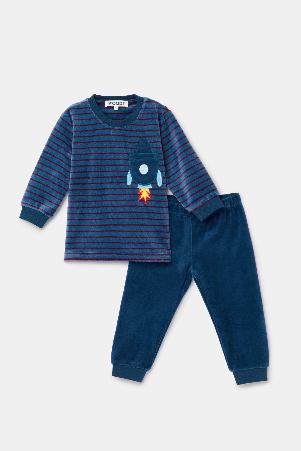 Blauw-bordeaux gestreepte pyjama van velours