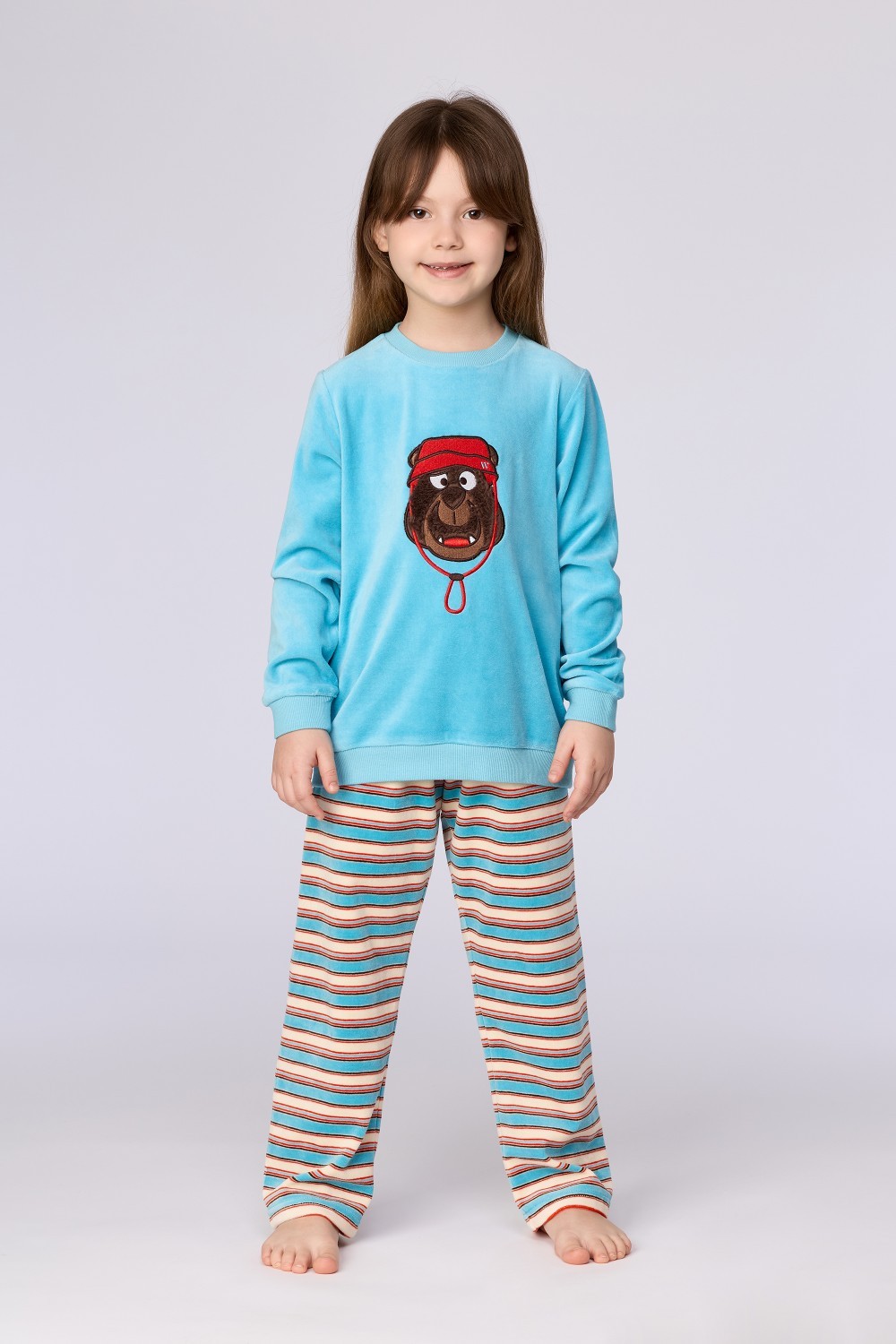 Blauw-bruine pyjama van velours