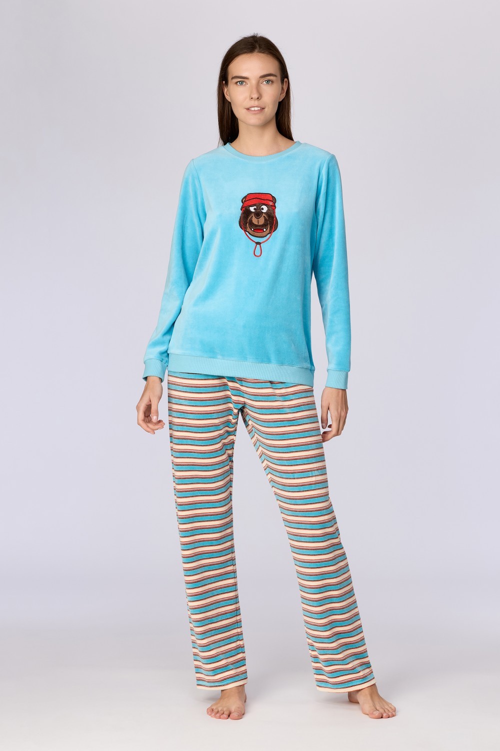 Blauw-bruine pyjama van velours