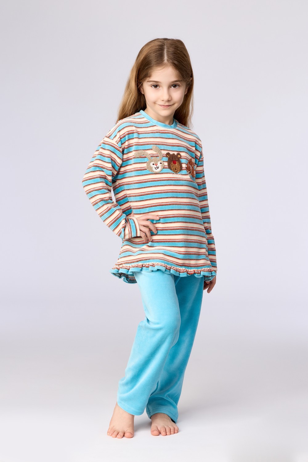Blauw-bruine pyjama van velours