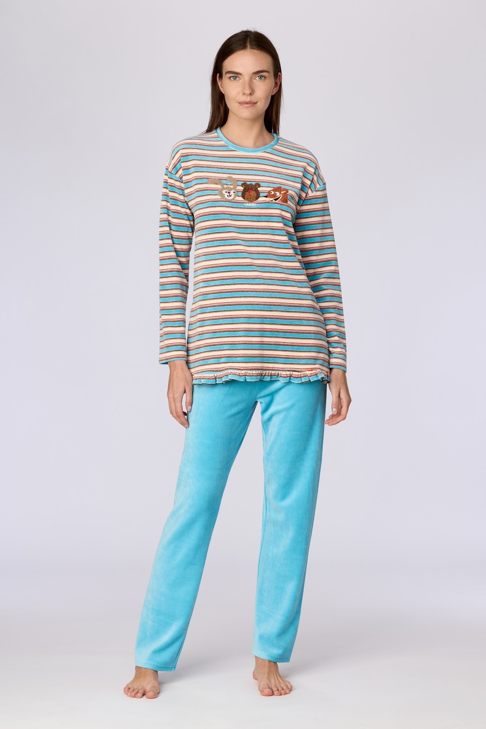 Blauw-bruine pyjama van velours