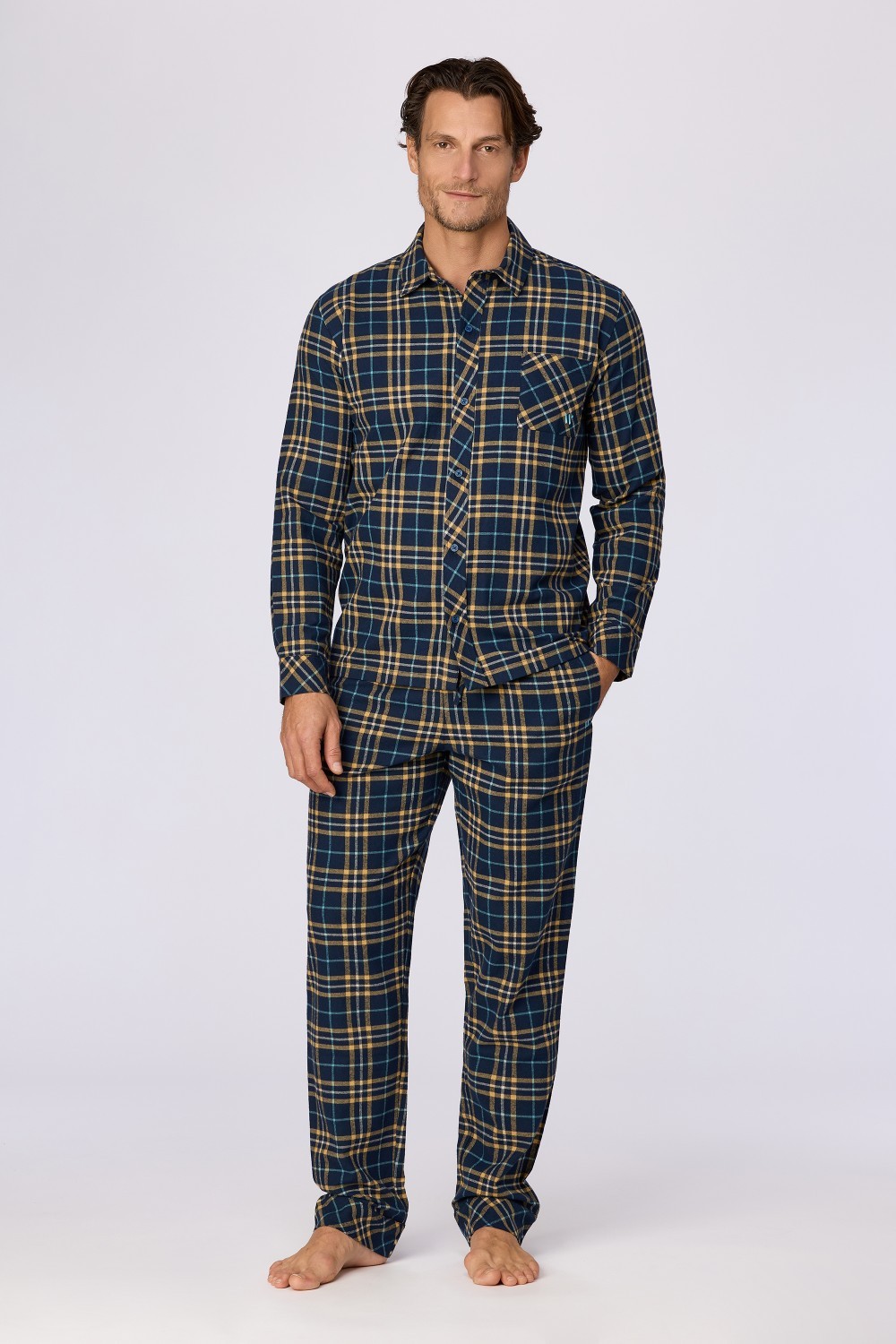 Blauw-gele pyjama van geweven katoen