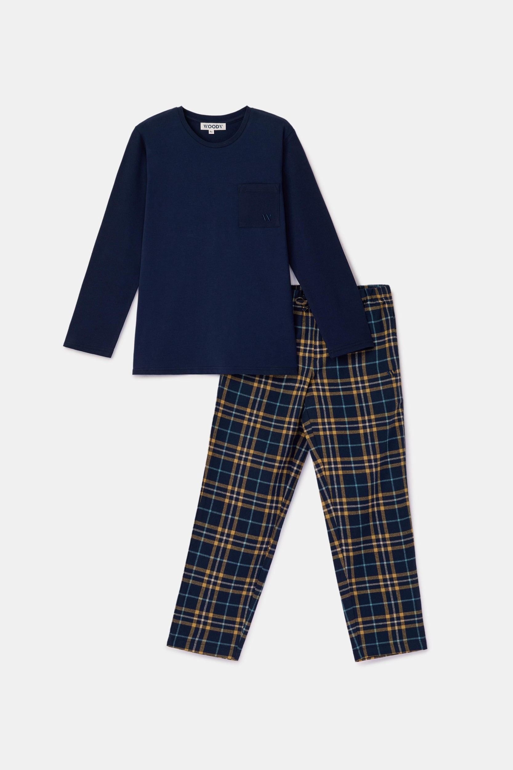 Blauw-gele pyjama van geweven katoen