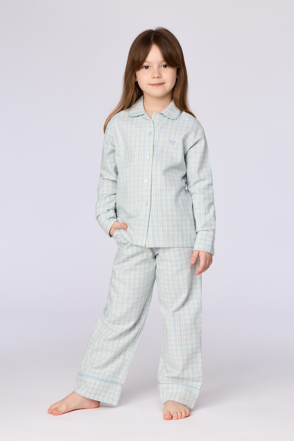 Blauw geruite pyjama van geweven katoen