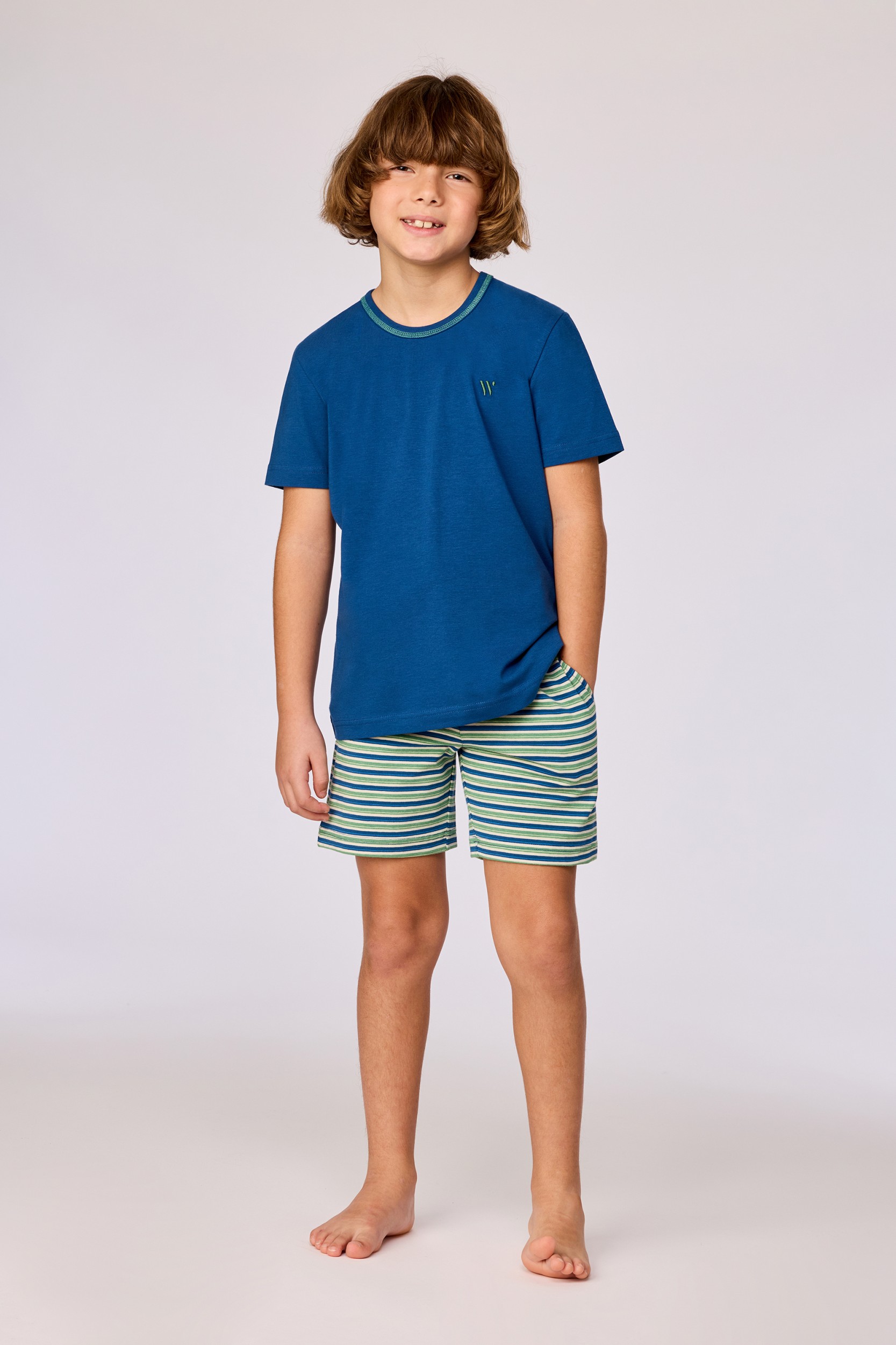 Blauw-groen gestreepte pyjama van soepel katoen