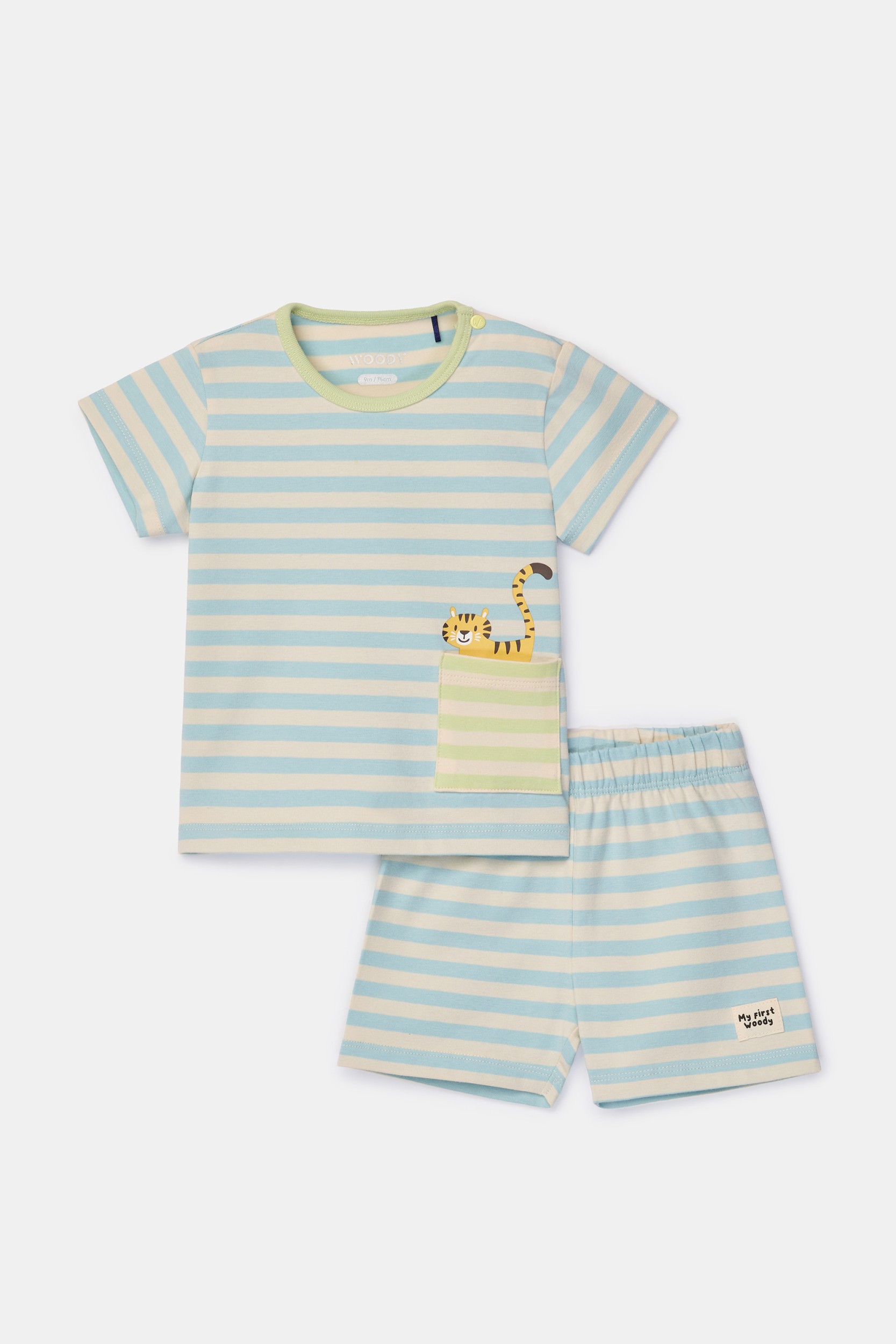 Blauw-groen gestreepte pyjama van soepel katoen