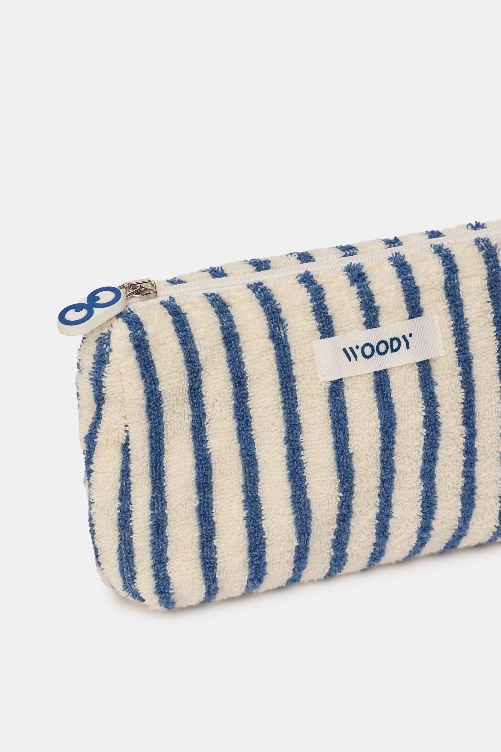 Blauw-wit gestreept zakje van badstof