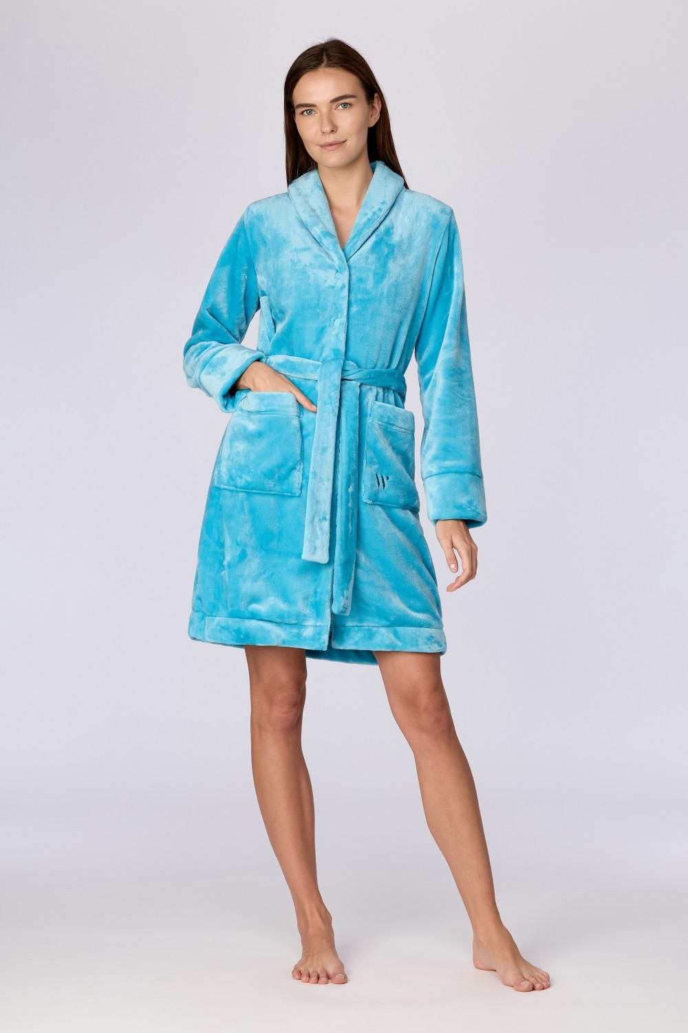 Blauwe badjas van fleece