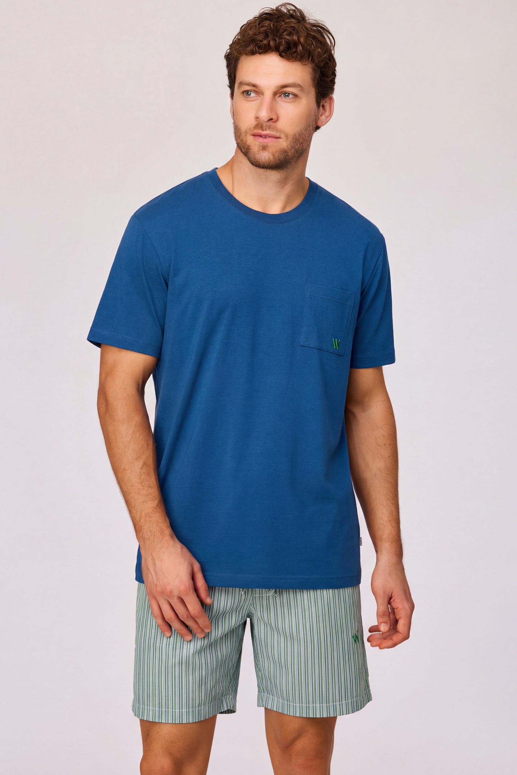 Blauwe pyjama van geweven katoen