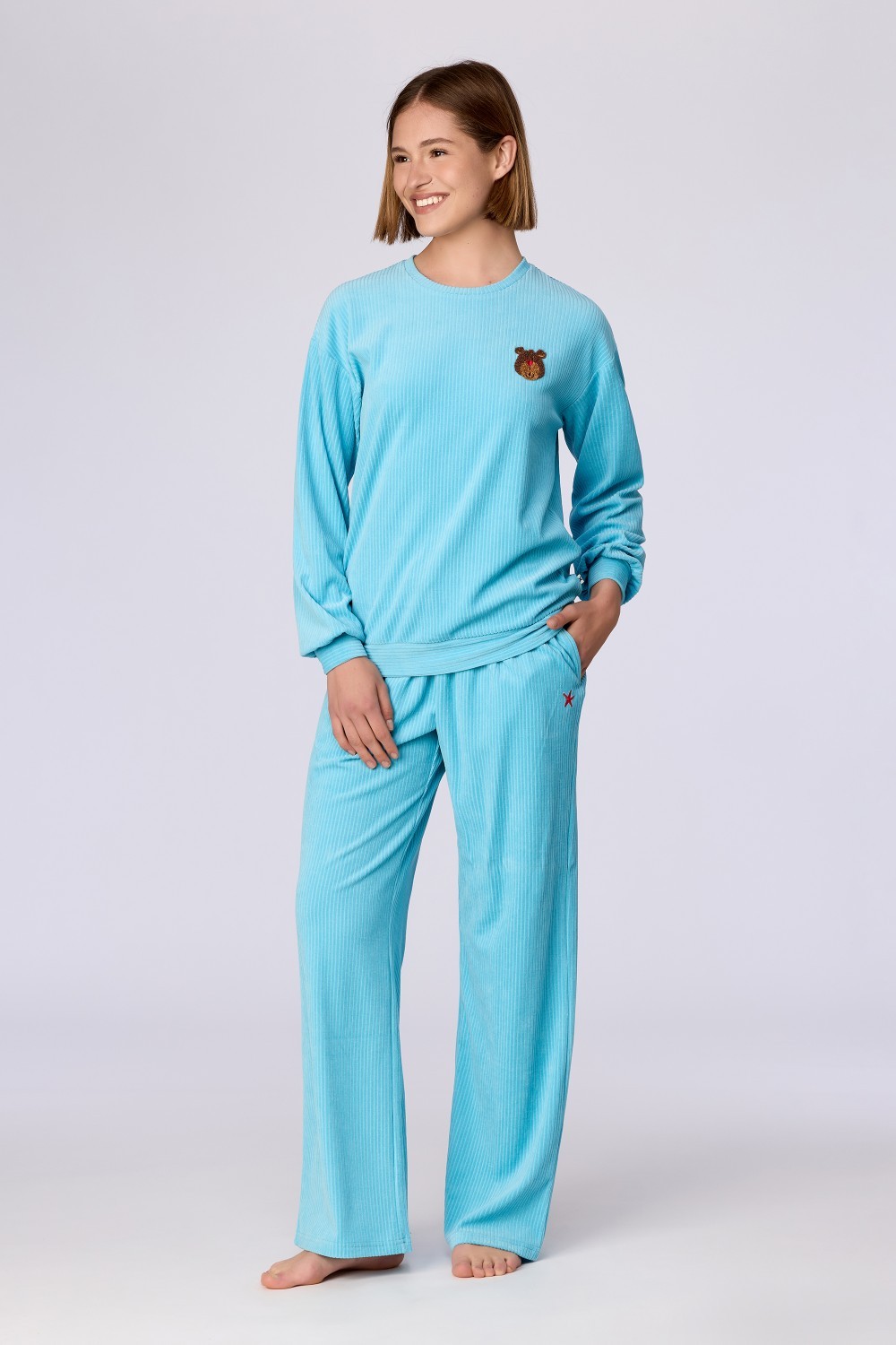 Blauwe pyjama van velours