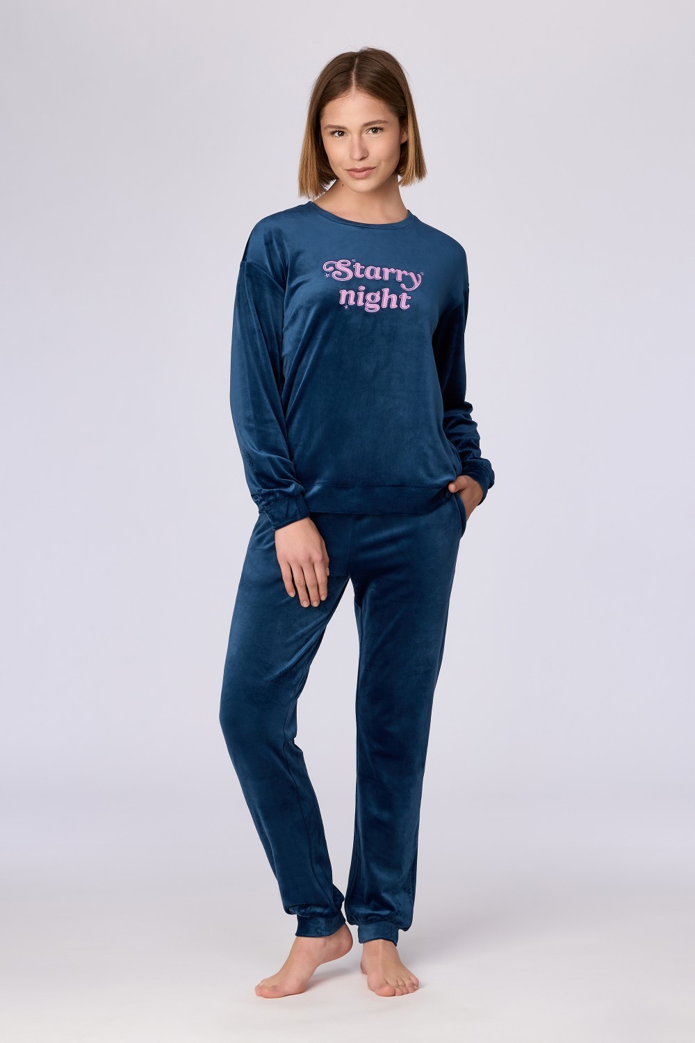 Blauwe pyjama van velours