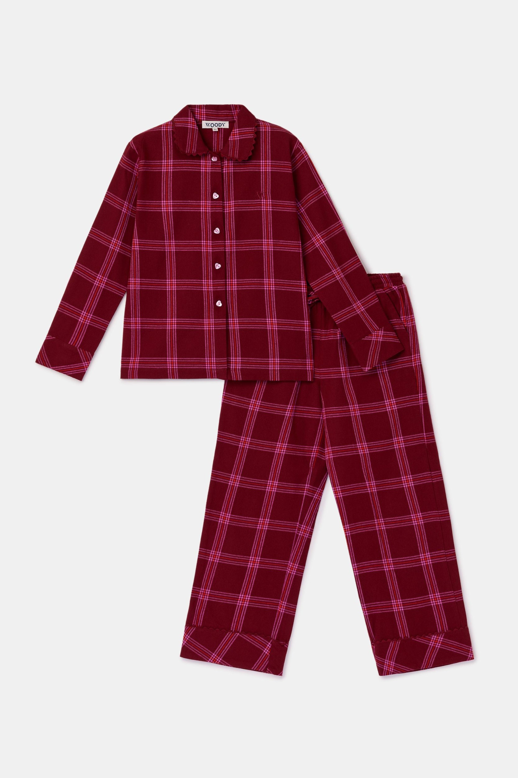 Bordeaux-roze pyjama van geweven katoen