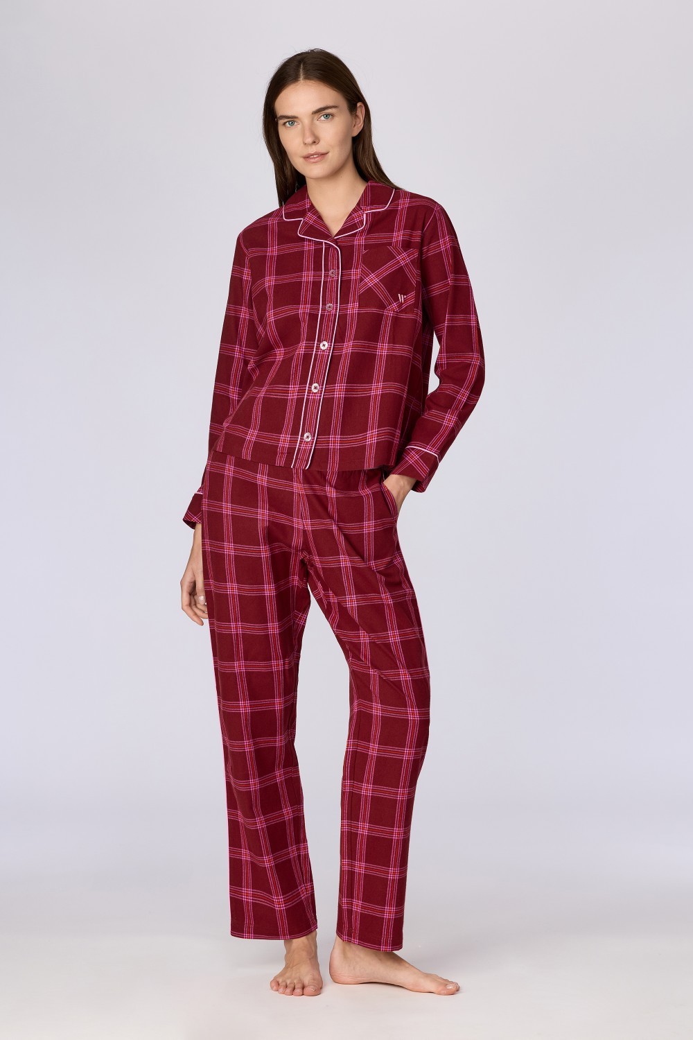 Bordeaux-roze pyjama van geweven katoen