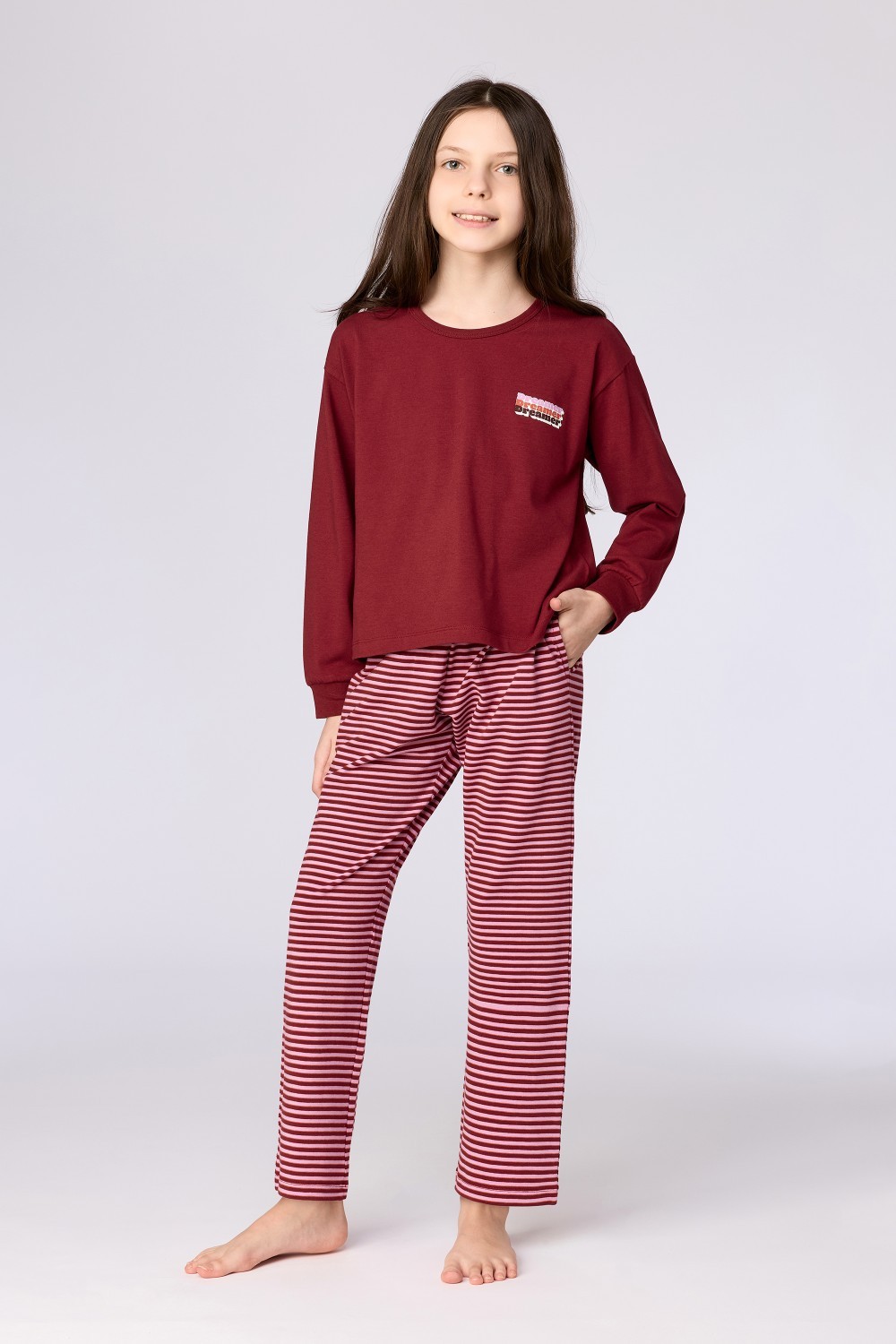 Bordeaux-roze pyjama van katoen