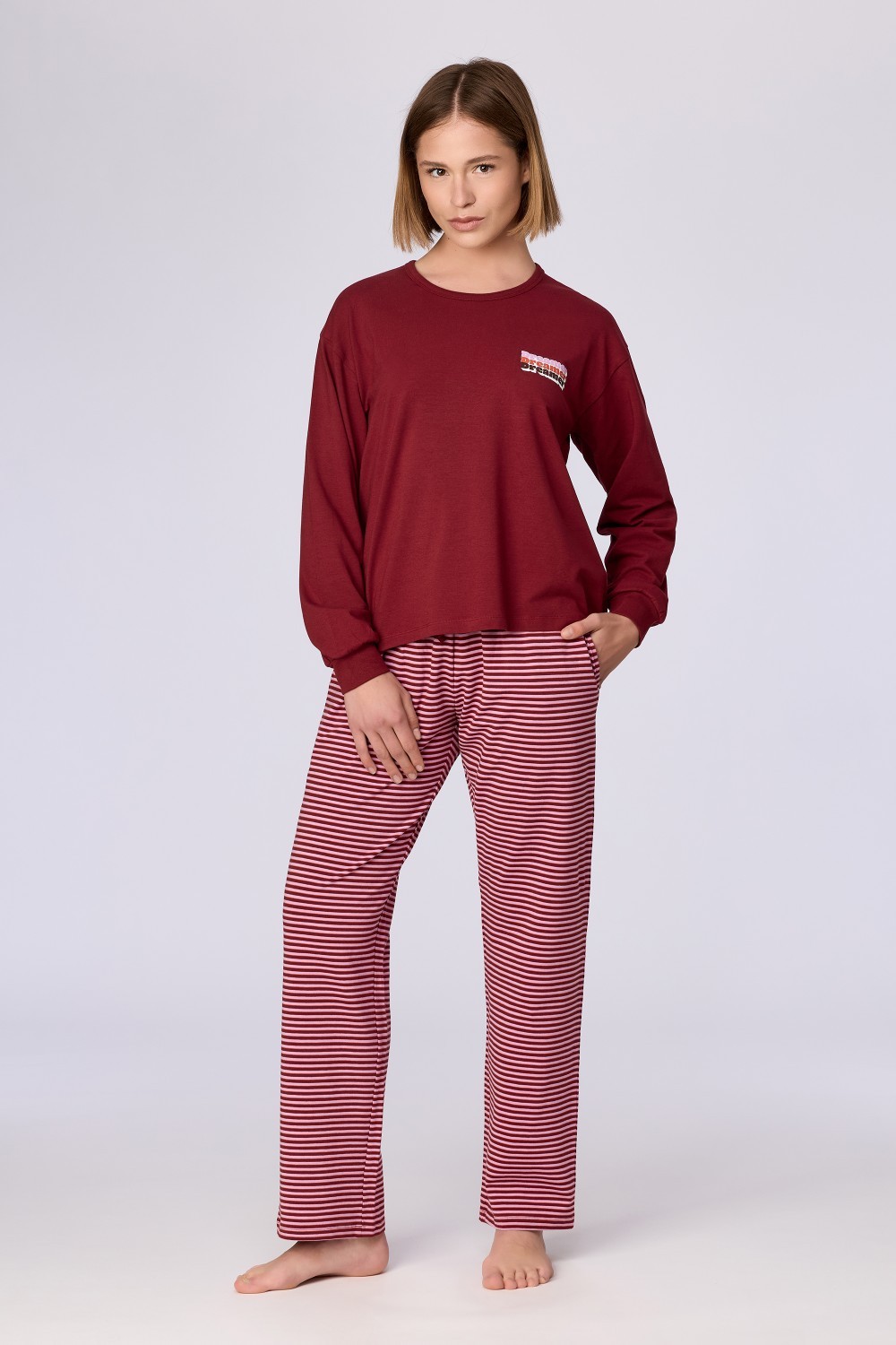 Bordeaux-roze pyjama van katoen