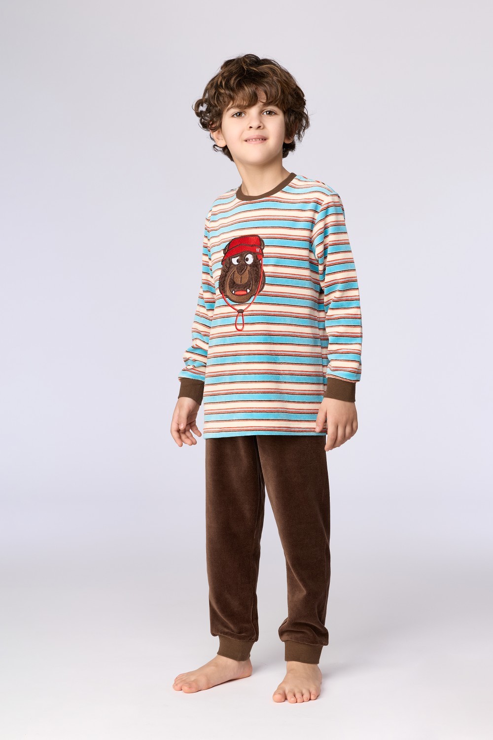 Bruin-blauw gestreepte pyjama van velours