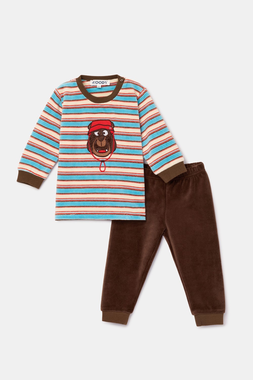 Bruin-blauw gestreepte pyjama van velours