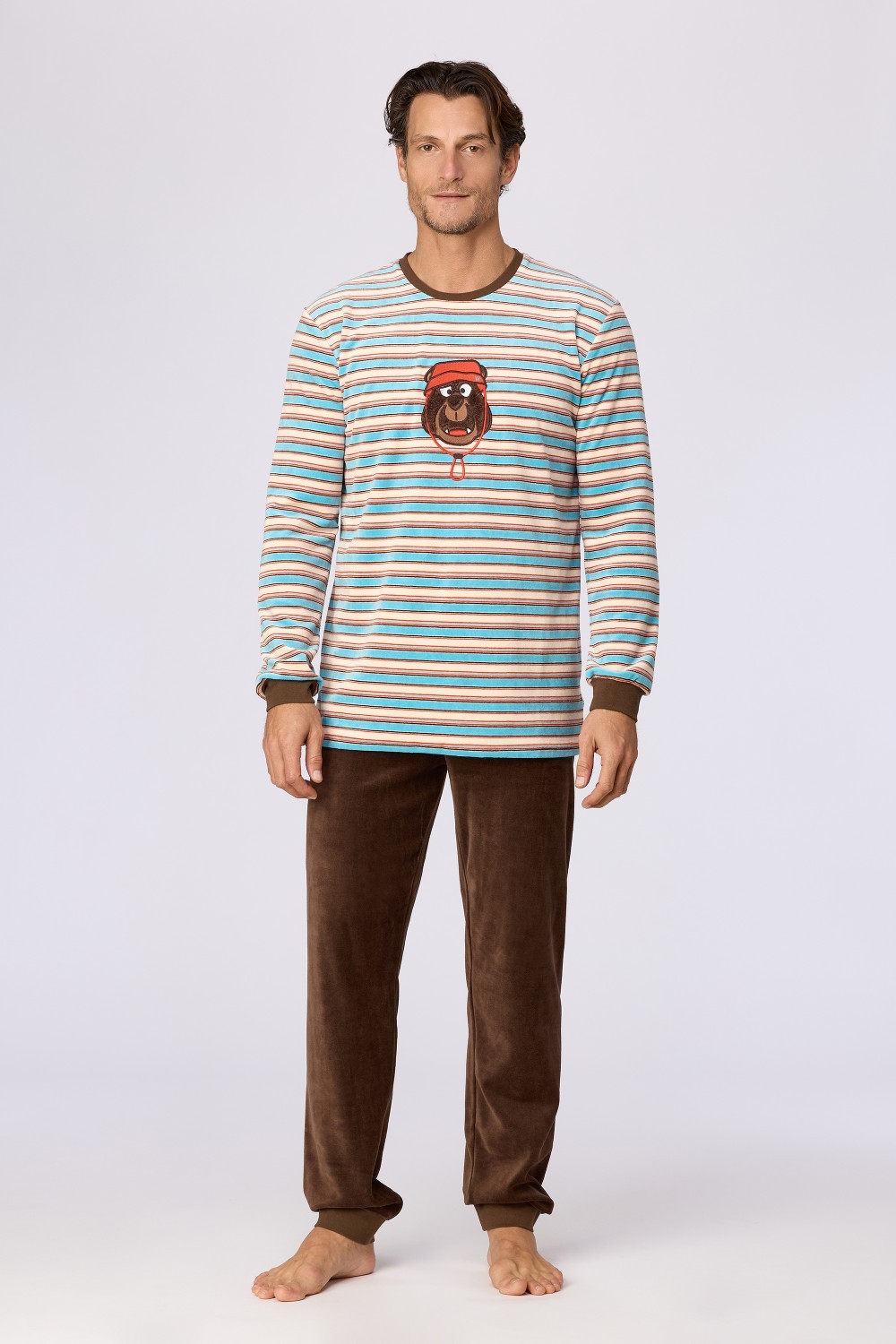 Bruin-blauw gestreepte pyjama van velours
