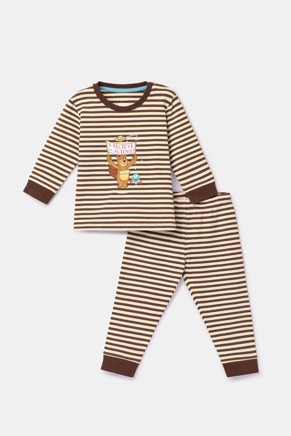 Bruin gestreepte pyjama van katoen