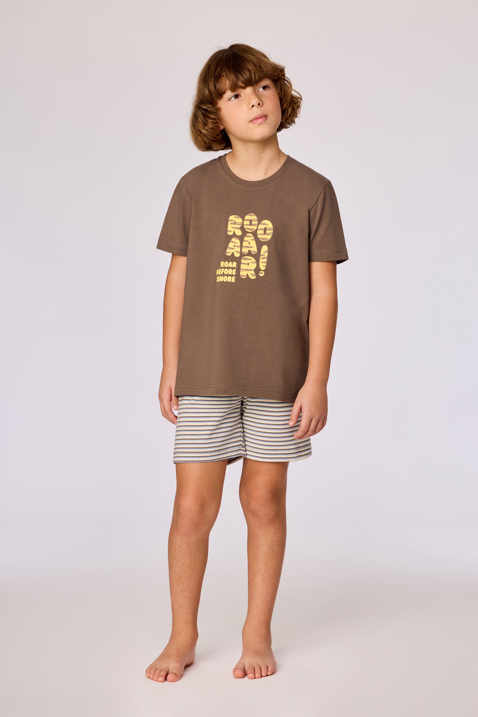 Bruin gestreepte pyjama van soepel katoen