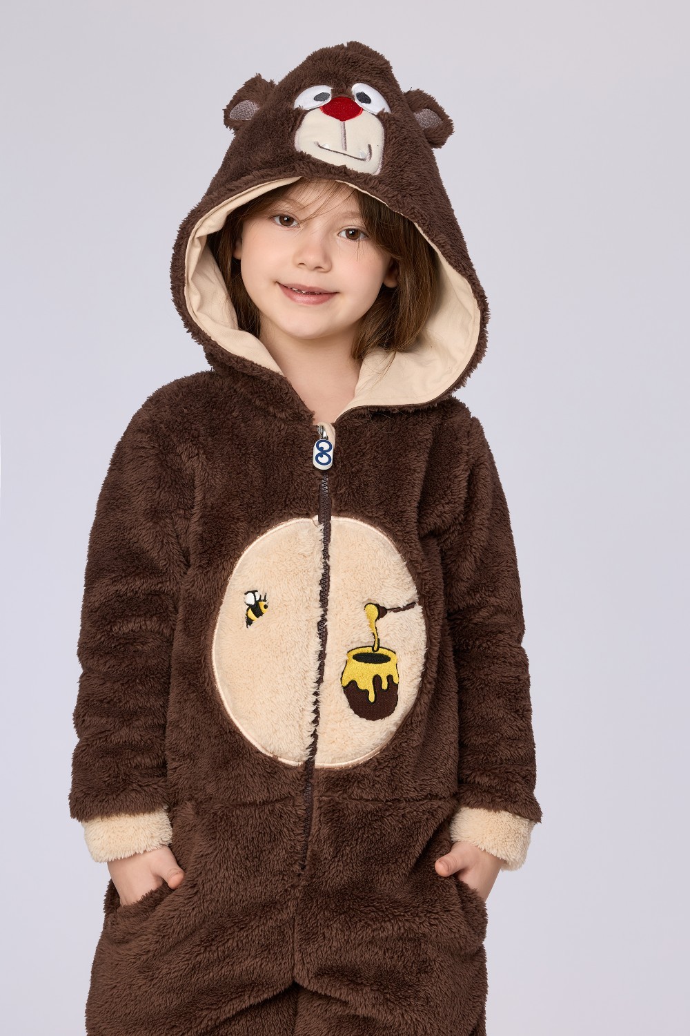 Bruine onesie van zachte teddystof