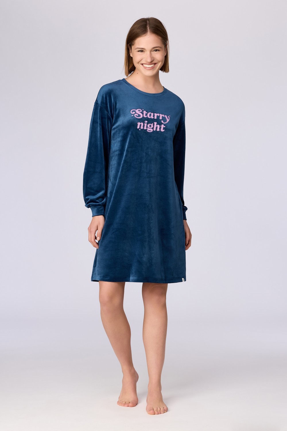 Donkerblauw slaapkleedje van velours