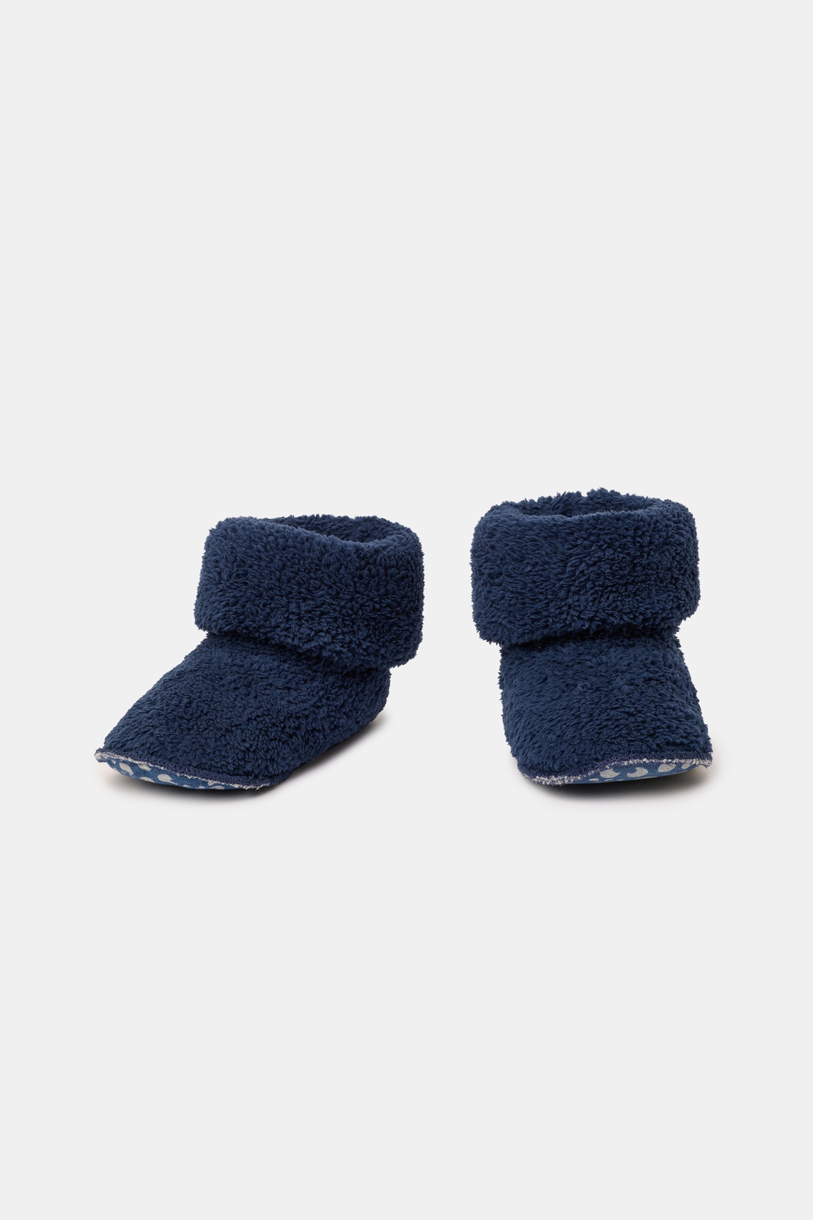 Donkerblauwe pantoffels van zachte teddystof