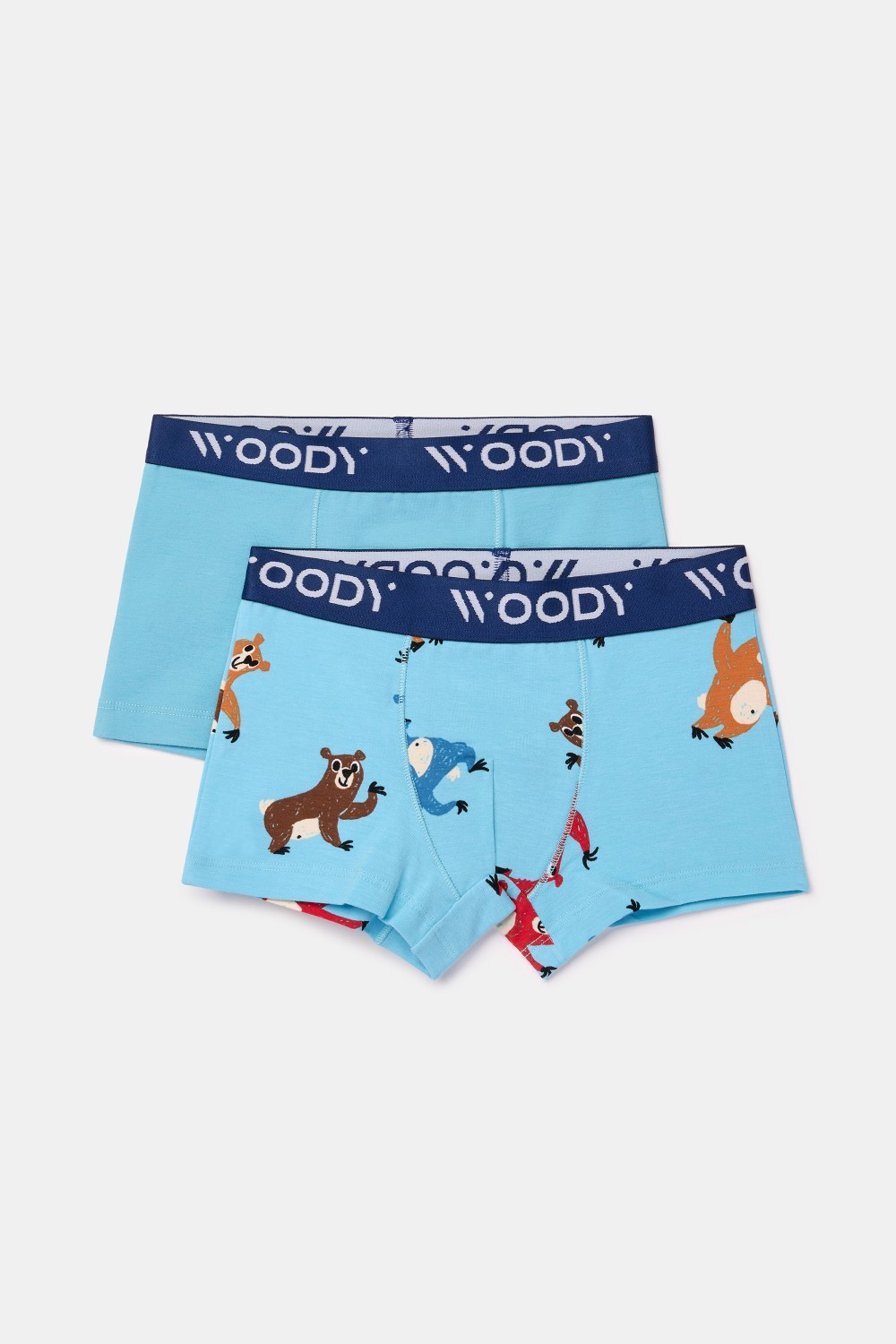 Duopack boxershorts van stretch katoen - Effen blauw en berenprint