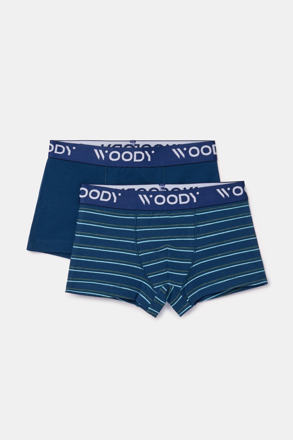 Duopack boxershorts van stretch katoen - Effen blauw en gestreept