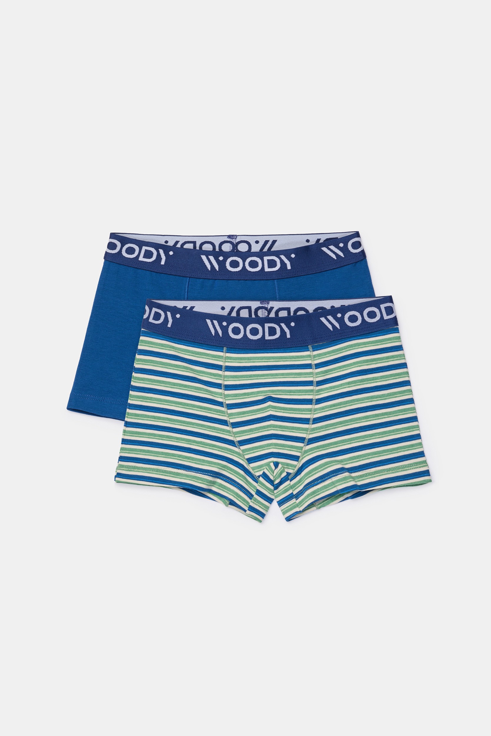 Duopack boxershorts van stretch katoen - effen blauw en gestreept