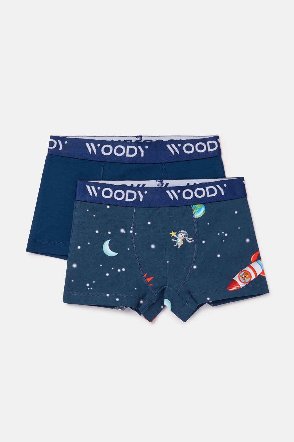 Duopack boxershorts van stretch katoen - Effen blauw en ruimteprint