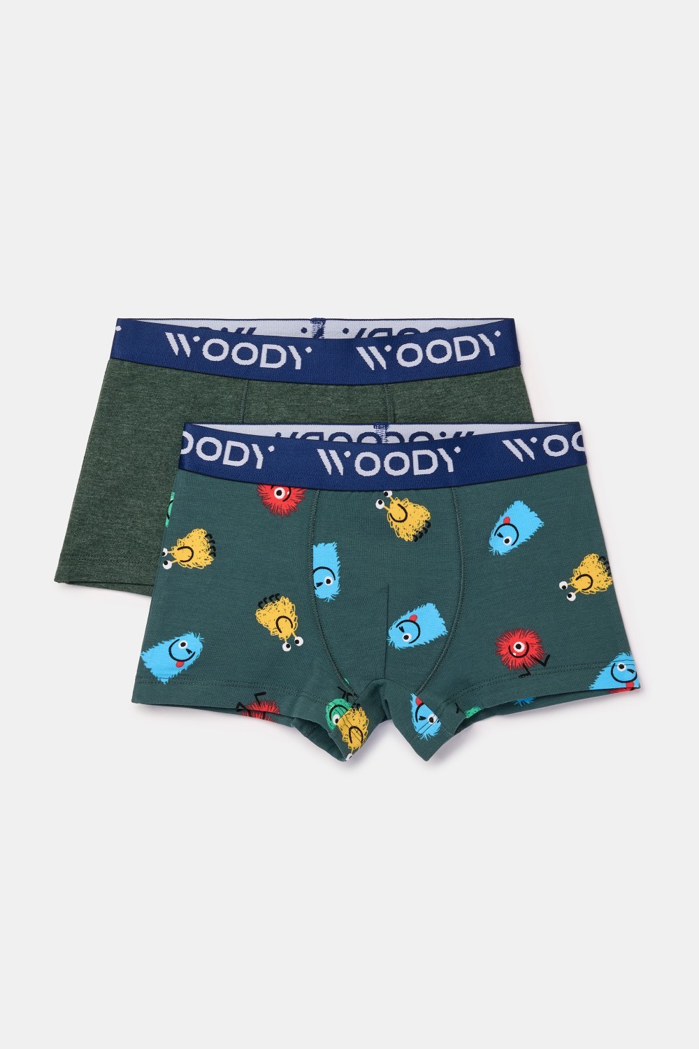 Duopack boxershorts van stretch katoen - Effen groen en alienprint