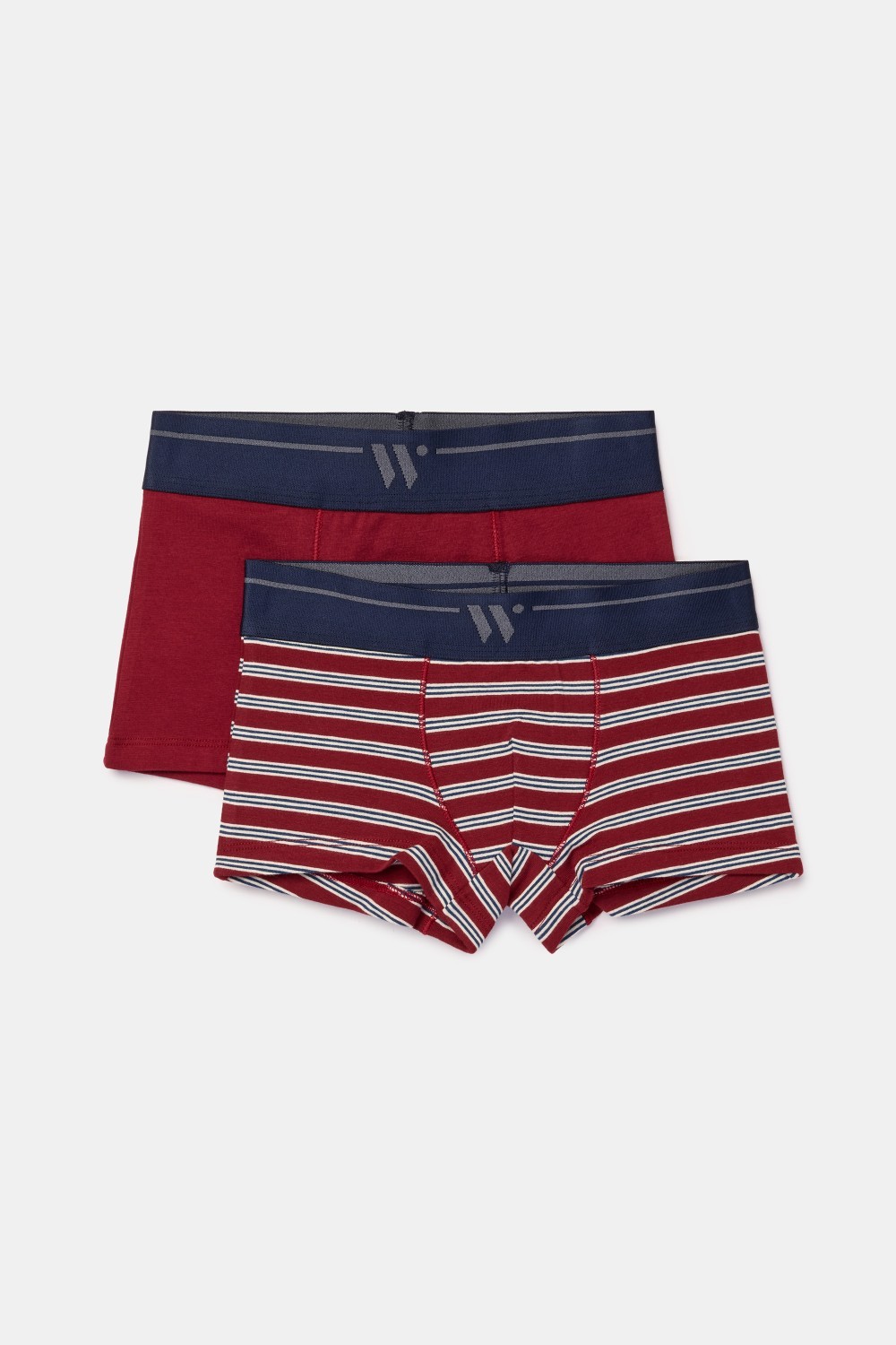 Duopack korte boxershorts van stretch katoen - effen rood en gestreept