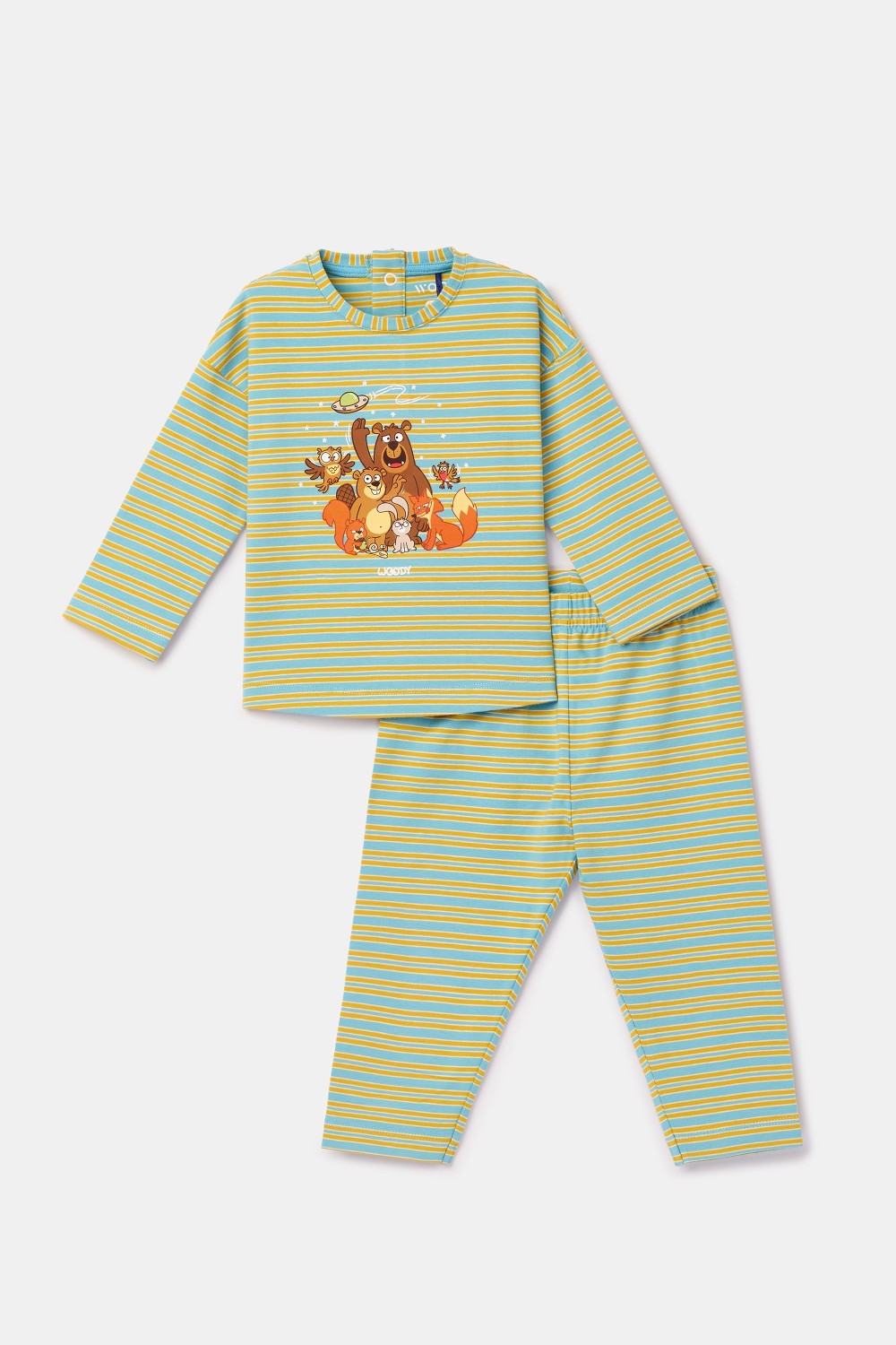 Geel-blauwe gestreepte pyjama van katoen