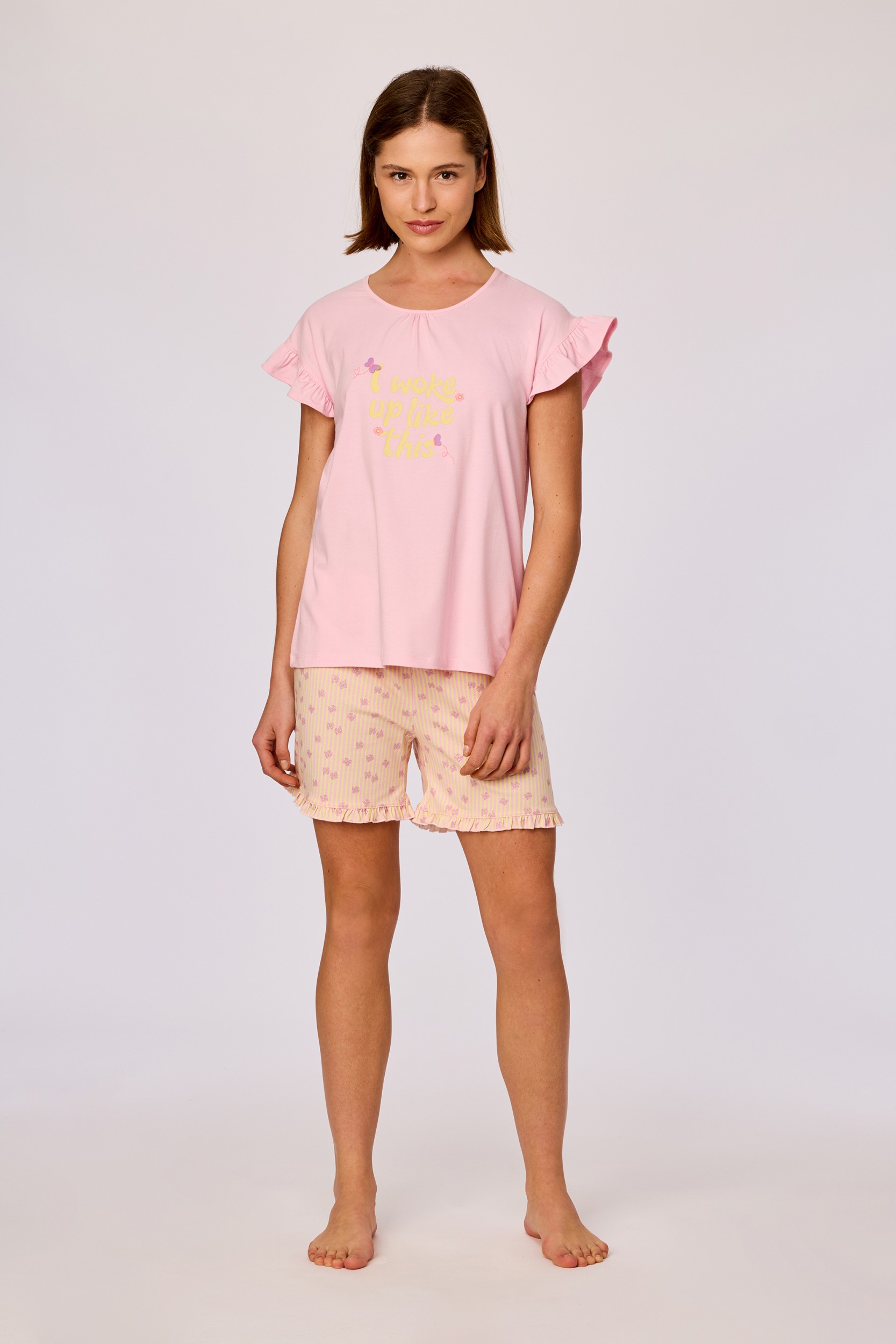 Geel-roze pyjama van soepel katoen