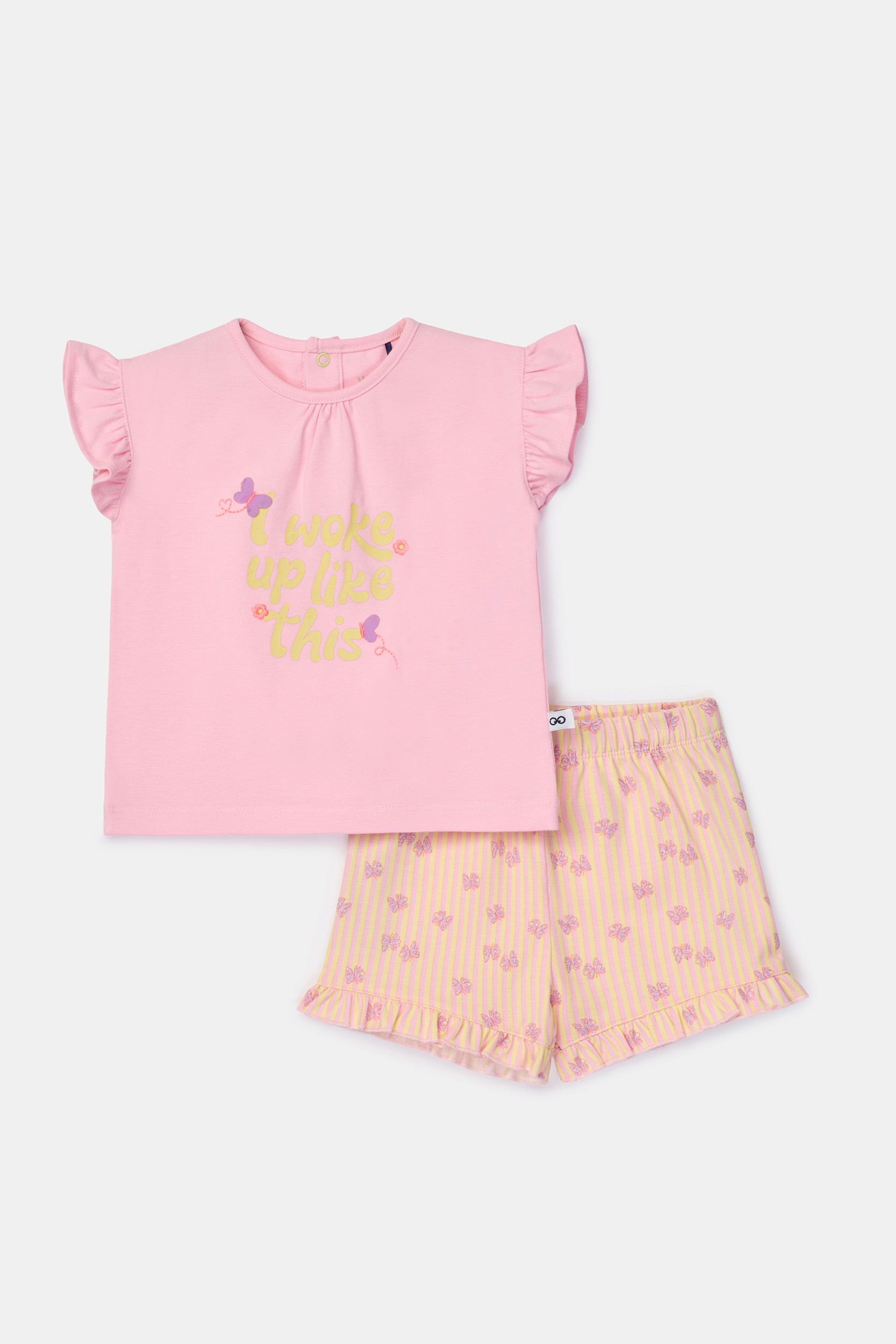 Geel-roze pyjama van soepel katoen