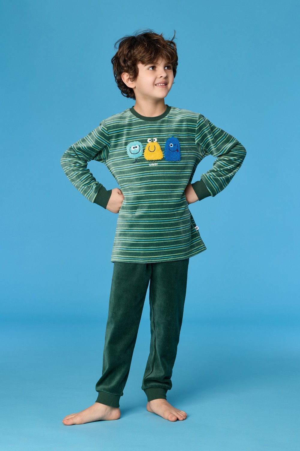 Groen gestreepte pyjama van velours