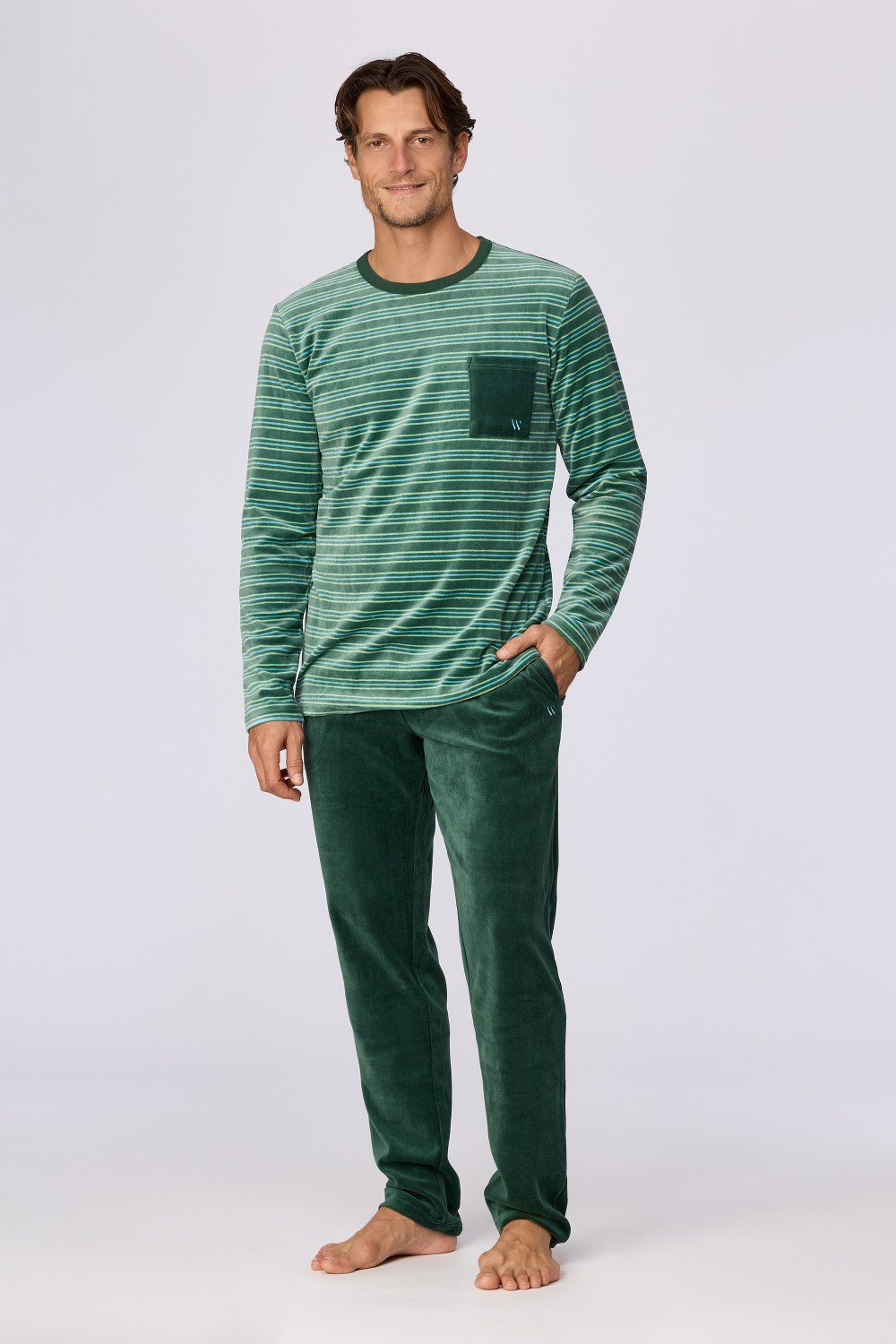 Groen gestreepte pyjama van velours