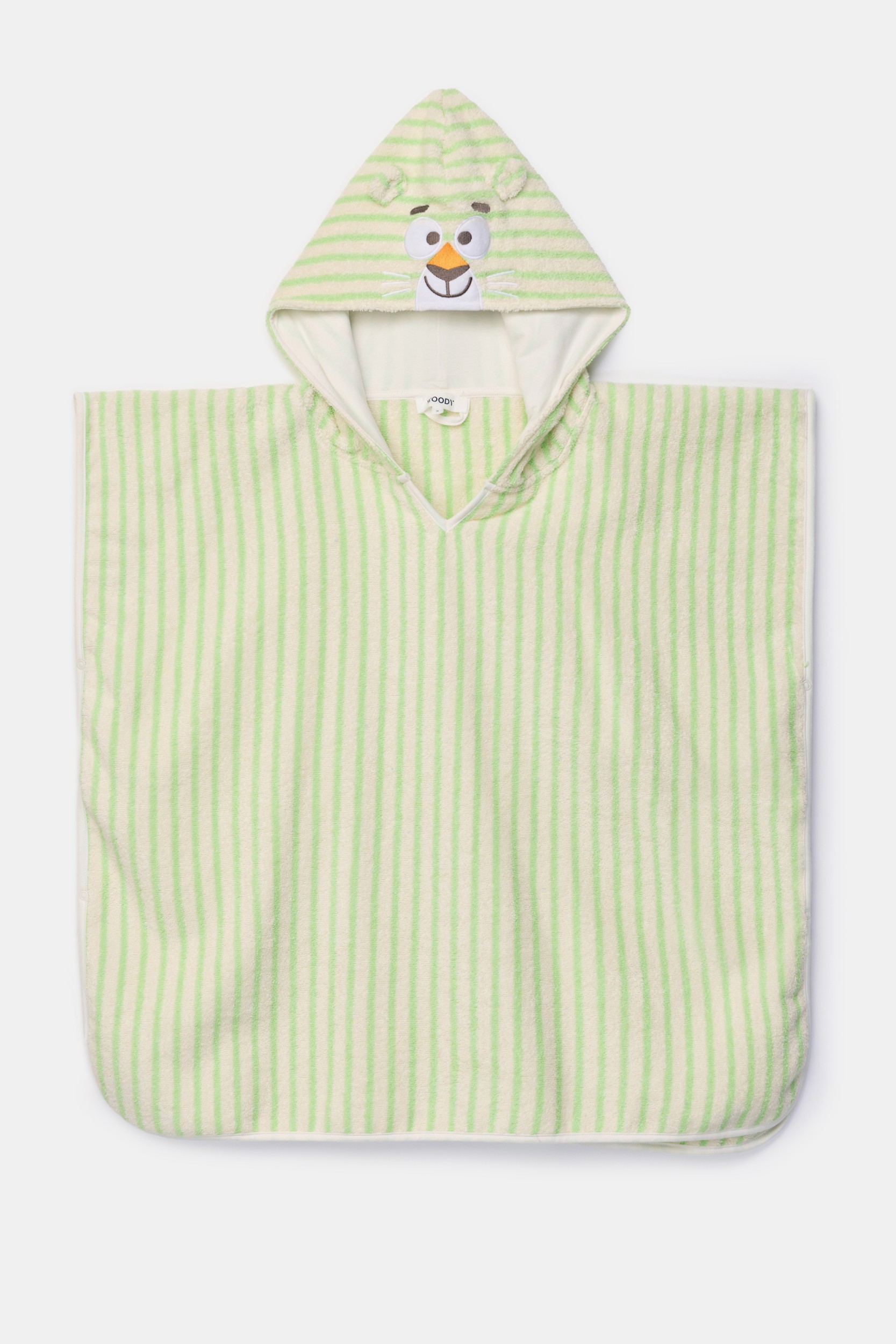 Groen-wit gestreepte poncho van badstof