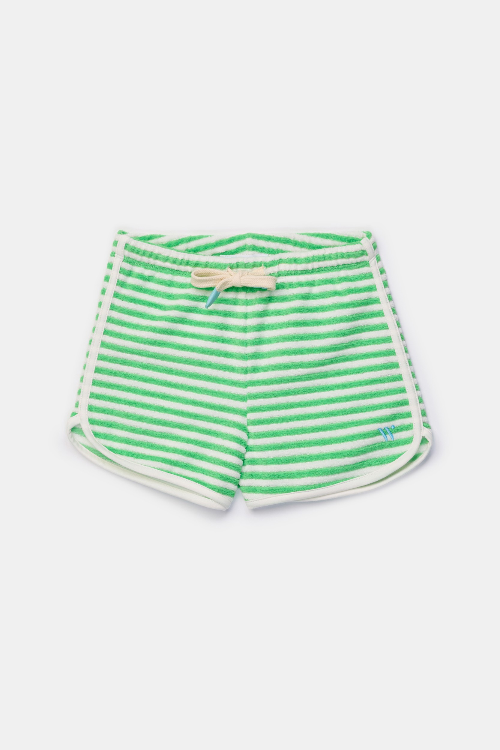 Groen-wit gestreepte short van badstof