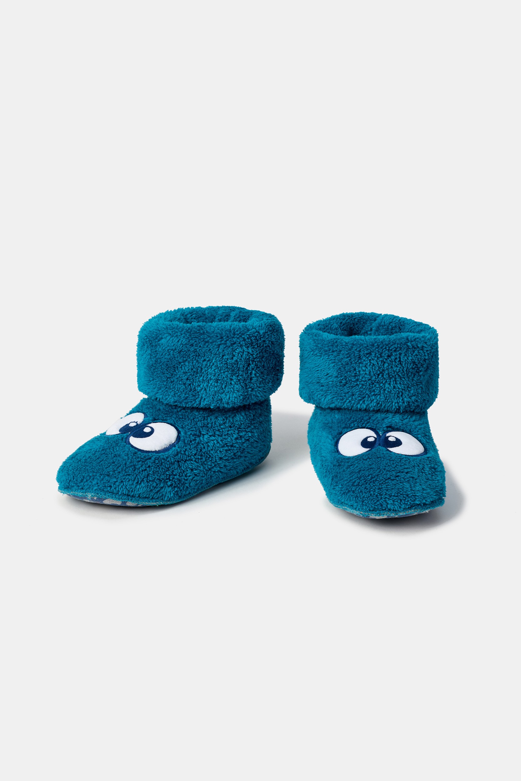 Groenblauwe pantoffels met ogen