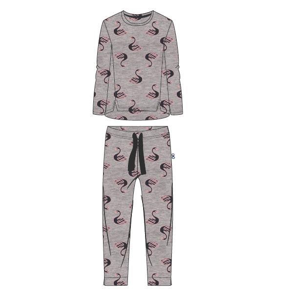 Afleiding vertrekken Infrarood Woody Meisjes-Dames pyjama, grijs melange zwanen all-over print | Nuit de  Folie