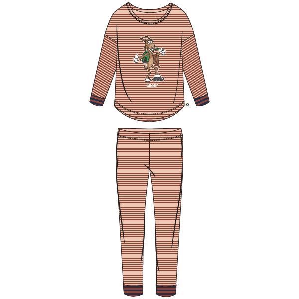 Meisjes-Dames pyjama, roest-beige gestreept
