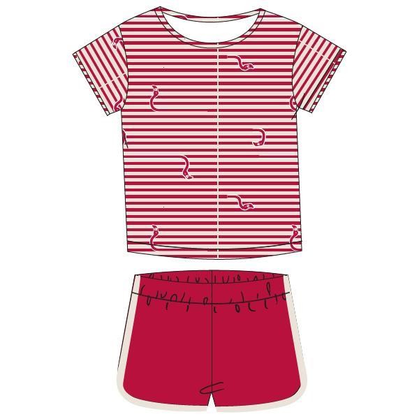 Airco Markeer catalogus Woody Meisjes-Dames pyjama, rood-wit flamingo | Nuit de Folie