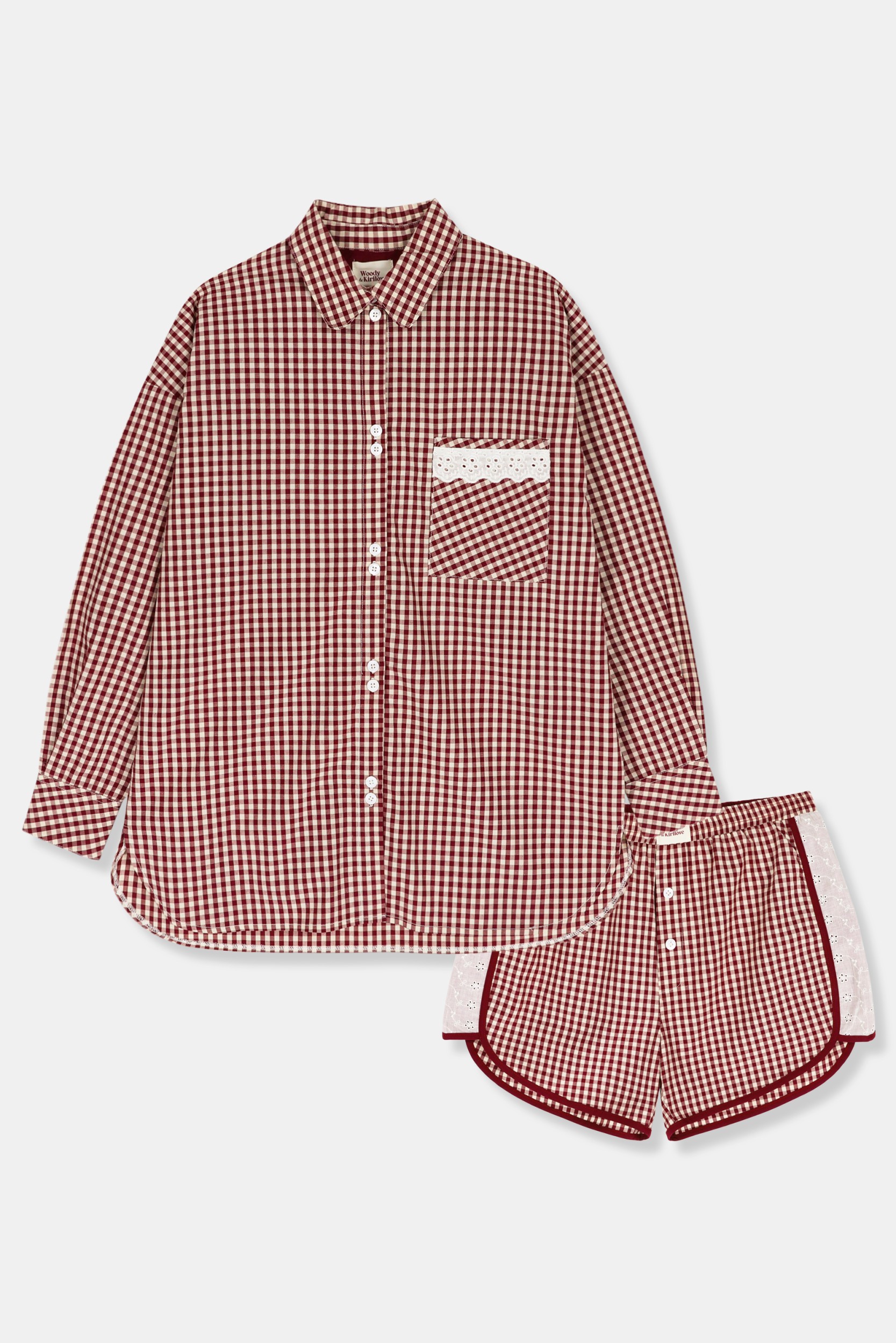 Meisjes-damespyjama bordeaux ruitje
